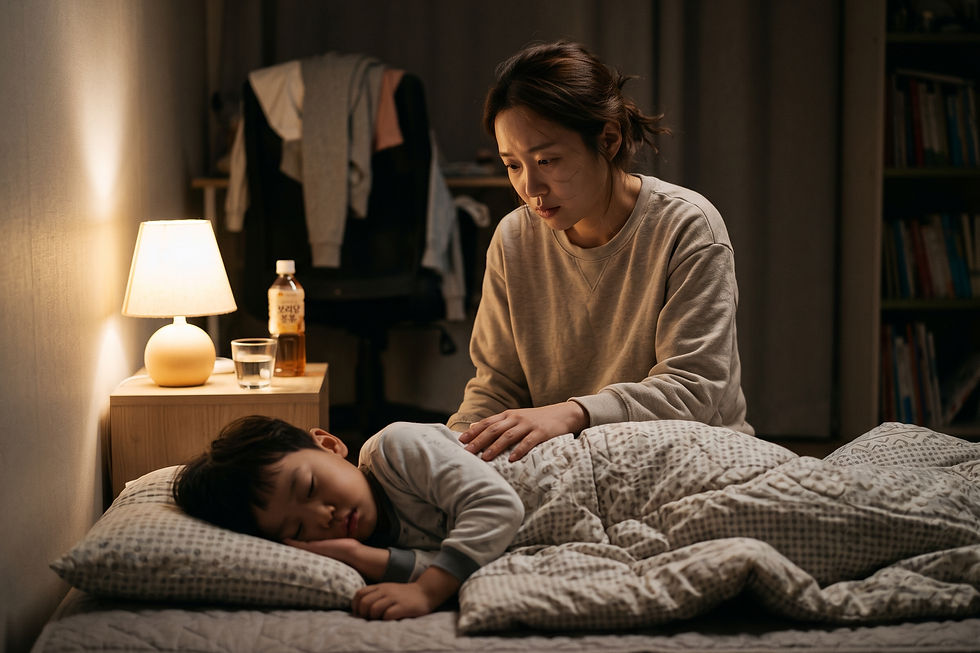 의사 답변 일러스트: 초등학생 아이가 독감 예방접종 후 피곤해하더니 구토를 했습니다. 지금은 잠들었는데 지켜봐도 될까요?