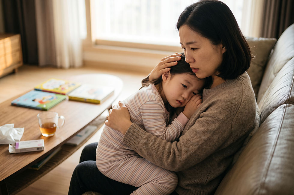 질문 일러스트: 중이염 항생제를 2주 먹어도 낫지 않고 아데노이드가 크다는데, 보통 치료 기간이 얼마나 걸리나요?