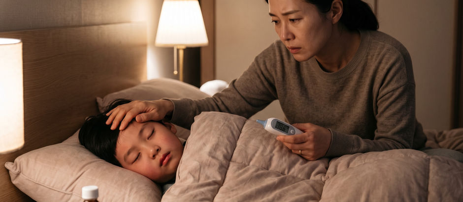 Q: 독감에 걸린 초등학생 아이가 열이 38.6도인데 자고 있습니다. 깨워서 해열제를 먹여야 할까요?