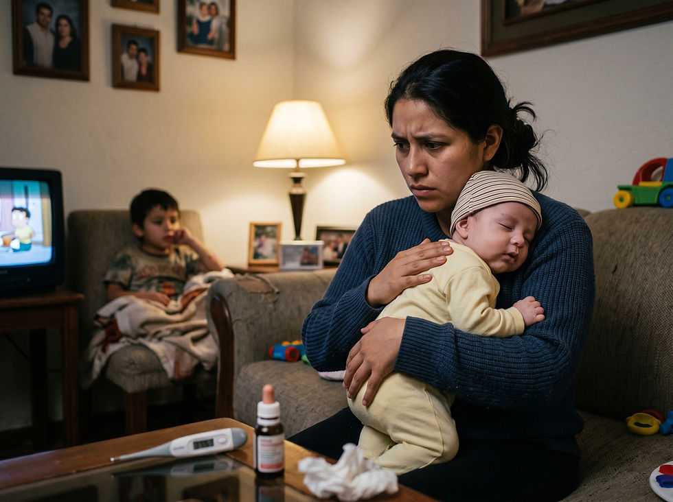 P: Mi bebé de 77 días tiene fiebre leve, retracciones y tos metálica tras el VSR de su hermano. ¿Debemos ir a urgencias?