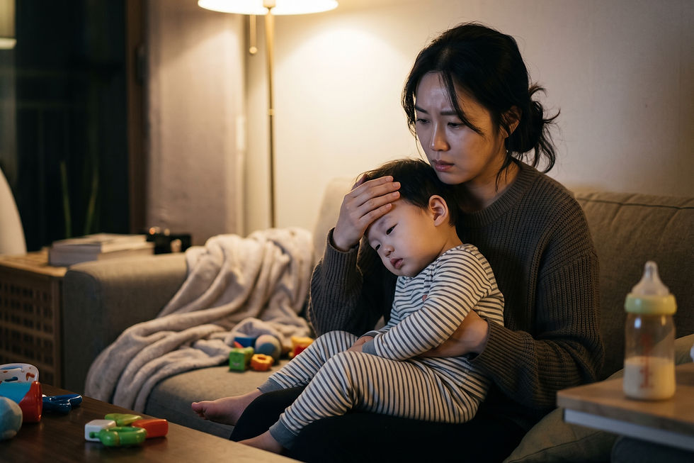 의사 답변 일러스트: 감기약 복용 중인 돌 아기가 계속 토하고 분수토를 해요. 응급실에 가야 할까요?