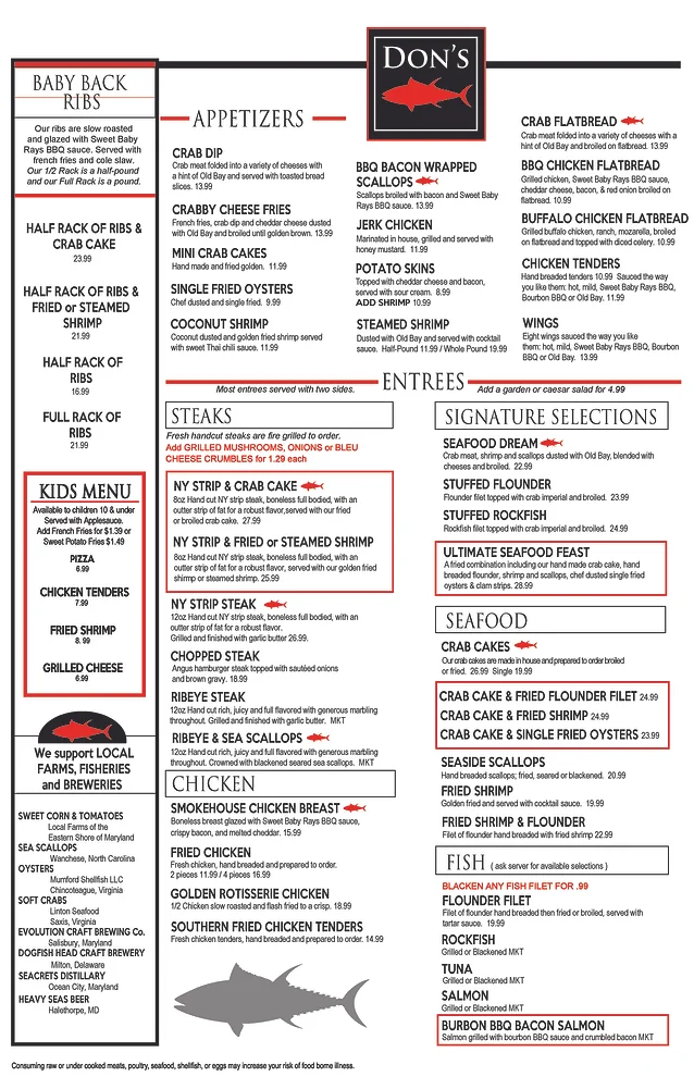 Don's seafood menu deals