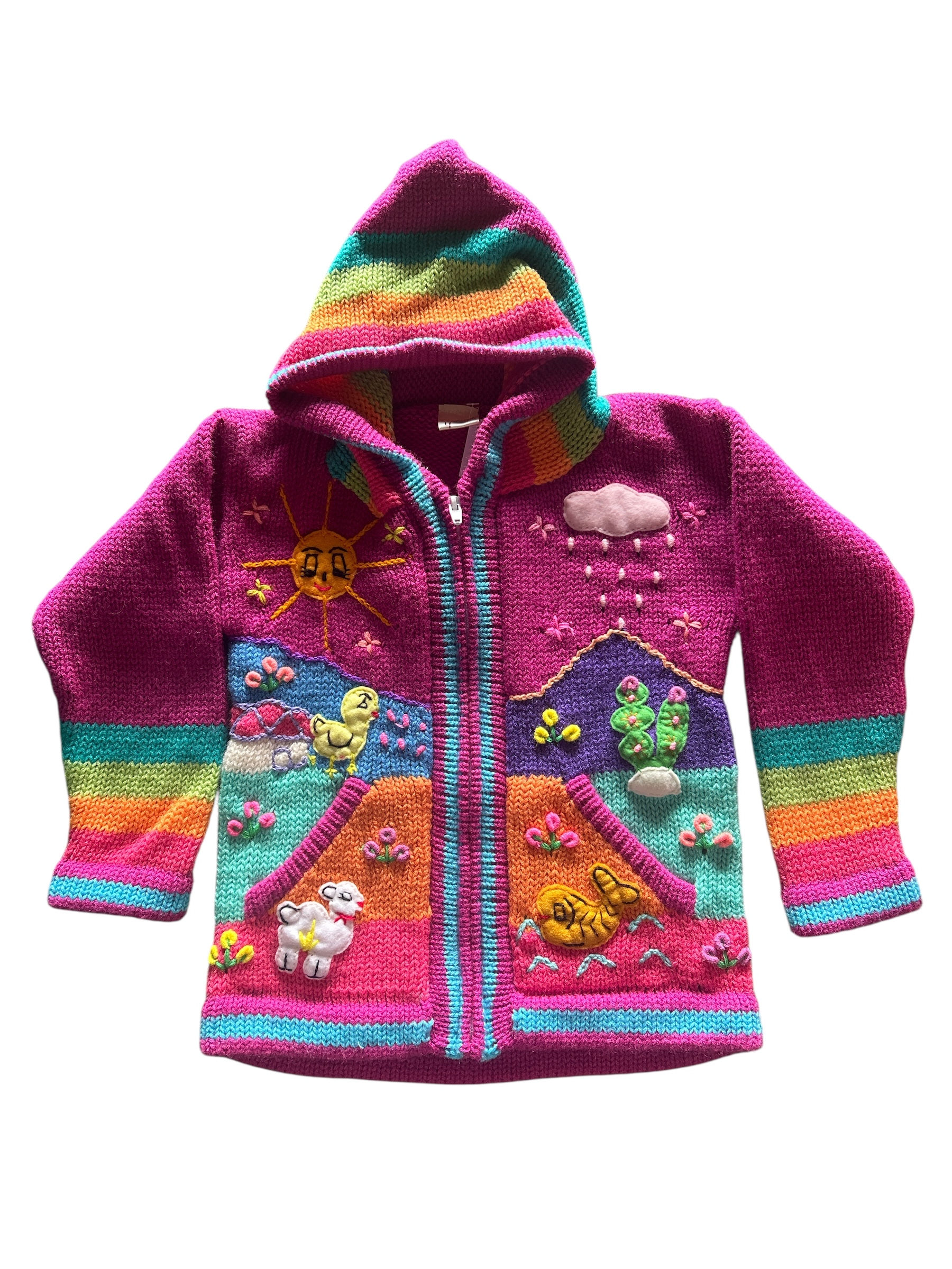 Children's Peruvian Themed Full Zip Sweater - Pink/Purple Size 6