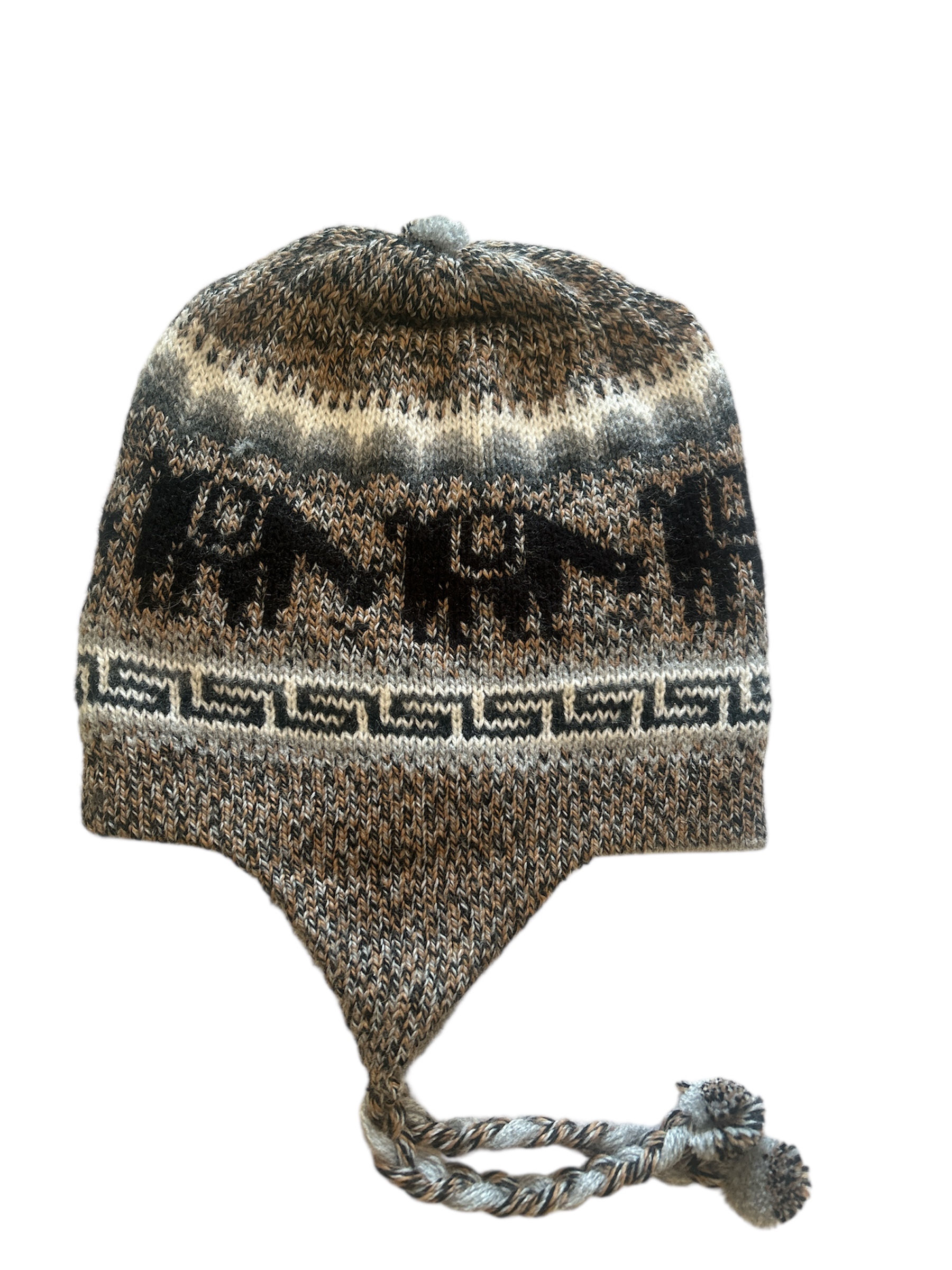 100% Alpaca Reversible Beanie With Side Flaps - Shades of Brown & Grey