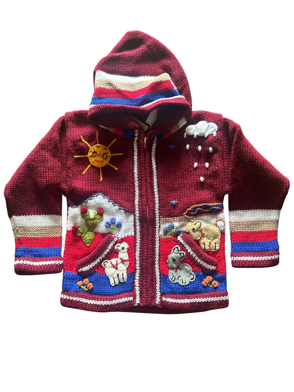 Thumbnail: Children's Peruvian Themed Full Zip Sweater - Pink Shades Size 4