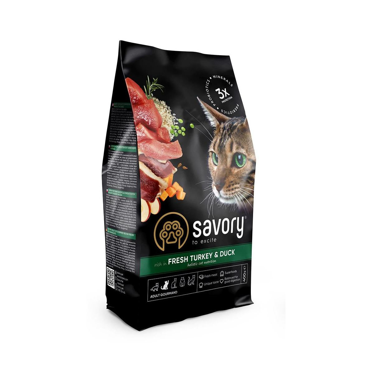 Сухий корм Savory для котів зі свіжим м’ясом індички та качкою, 400 г