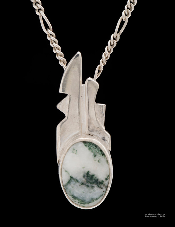 Sterling Silver and Green Tree Agate Pendant