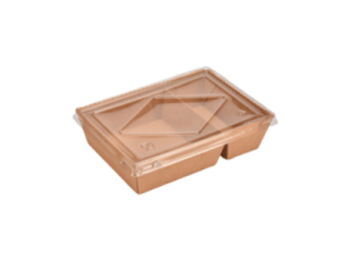 صندوق غداء كرافت بغطاء بلاستيكي 1600 مل (10 حبة)