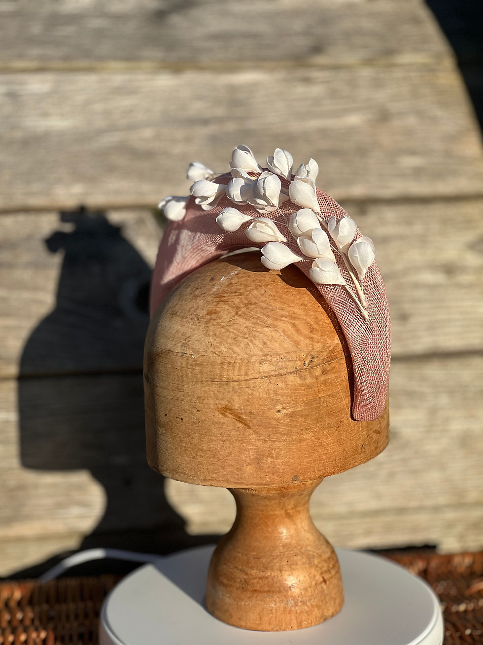 Thumbnail: Blush Pink Fascinator with Ivory Flowers Headband