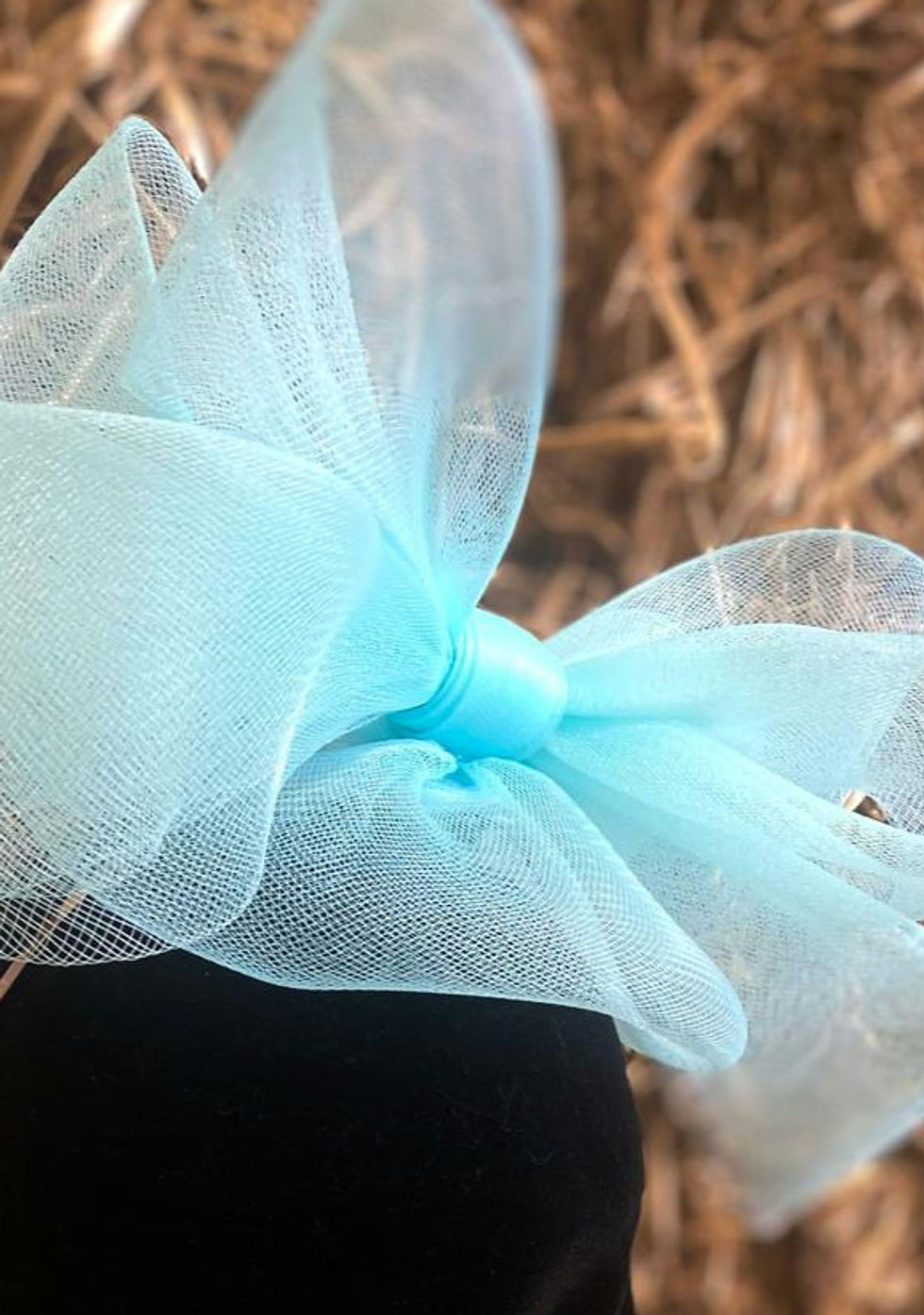 Thumbnail: Sophia - Elegant Handmade Aqua Blue Crinoline Fascinator with bow