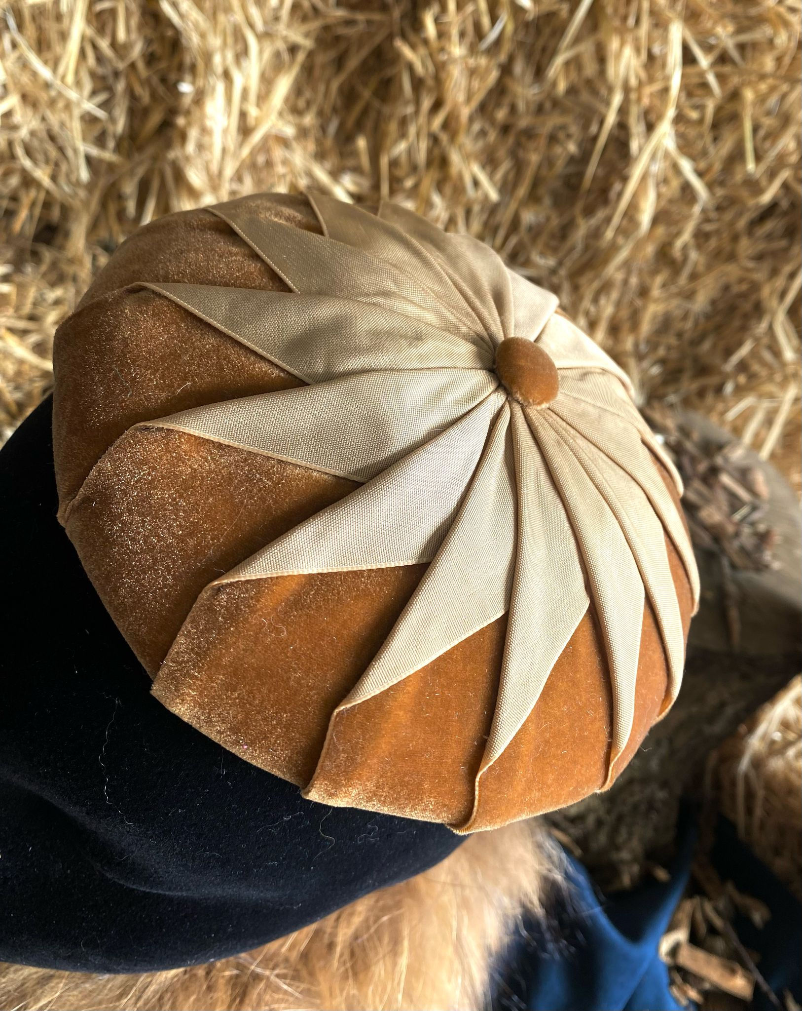 Victoria - Pleated Velvet Cocktail Hat, Button hat - custom colours available