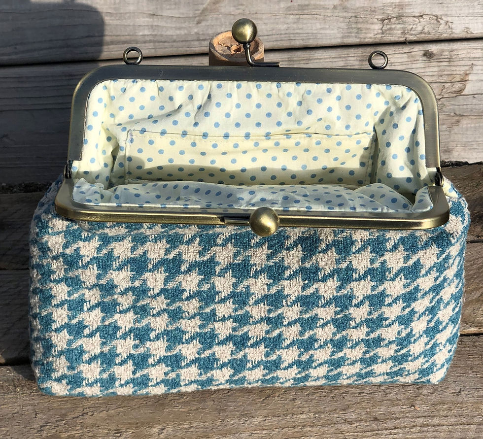 Thumbnail: The Haydock Clutch Bag Handmade using Ocean Blue Dogtooth fabric