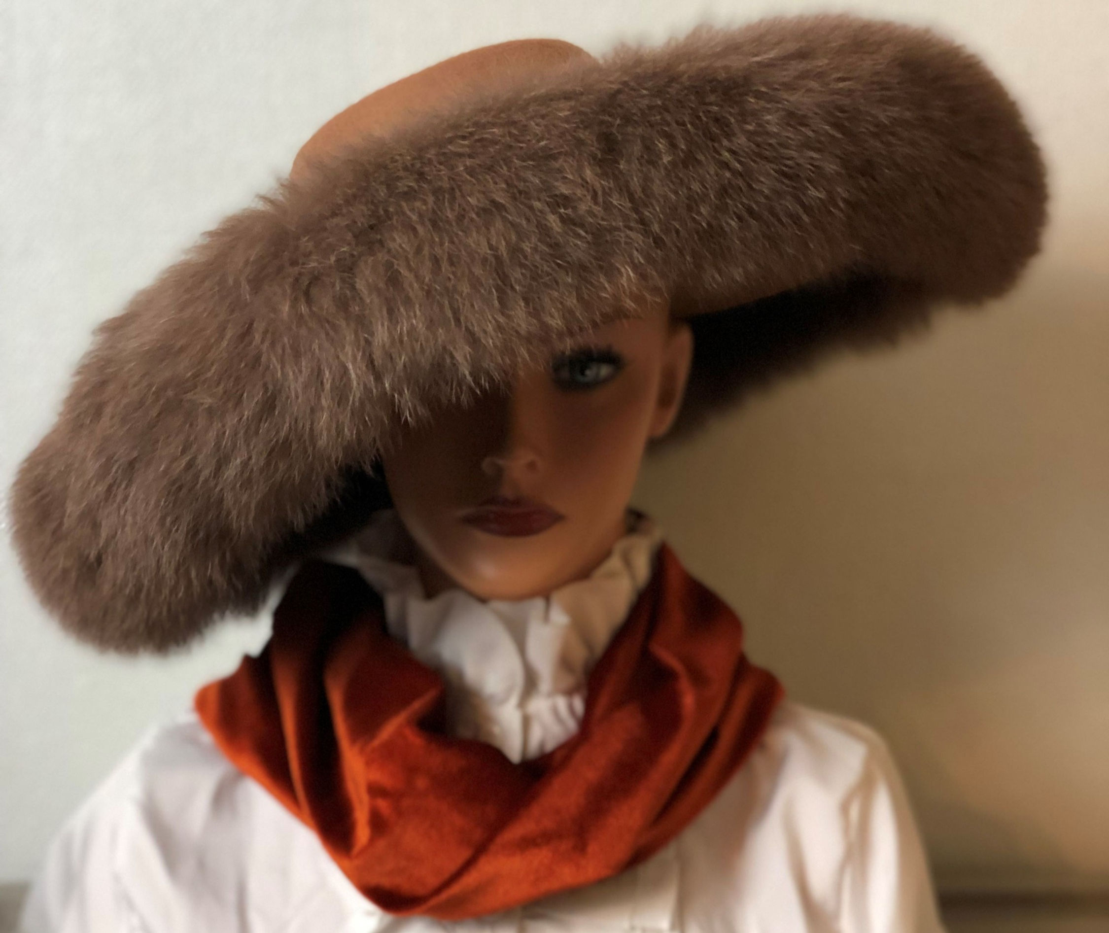 Fur Trimmed Camel Hat.