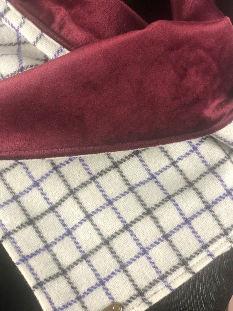 Thumbnail: British wool tweed checked unisex neck warmer scarf with luxurious soft velvet