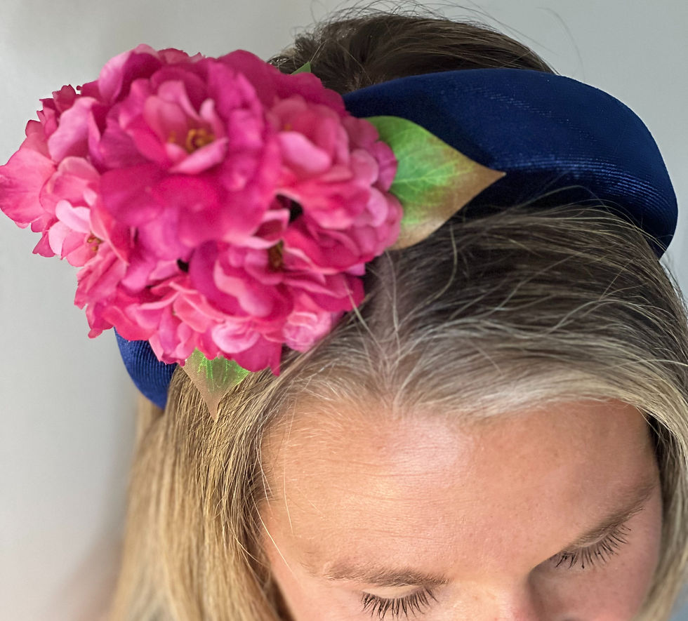 Thumbnail: Cerise Pink and Navy Velvet padded Fascinator