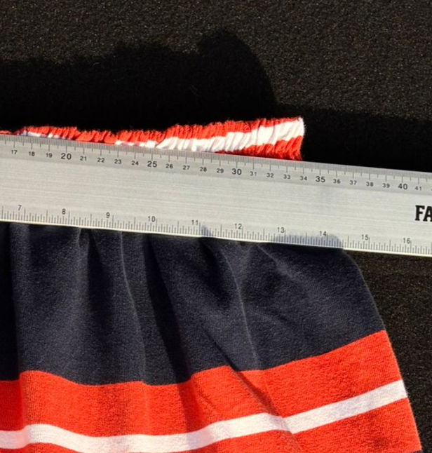 Thumbnail: Upcycled Navy and Orange Striped Shirt Skirt / Repurposed Top