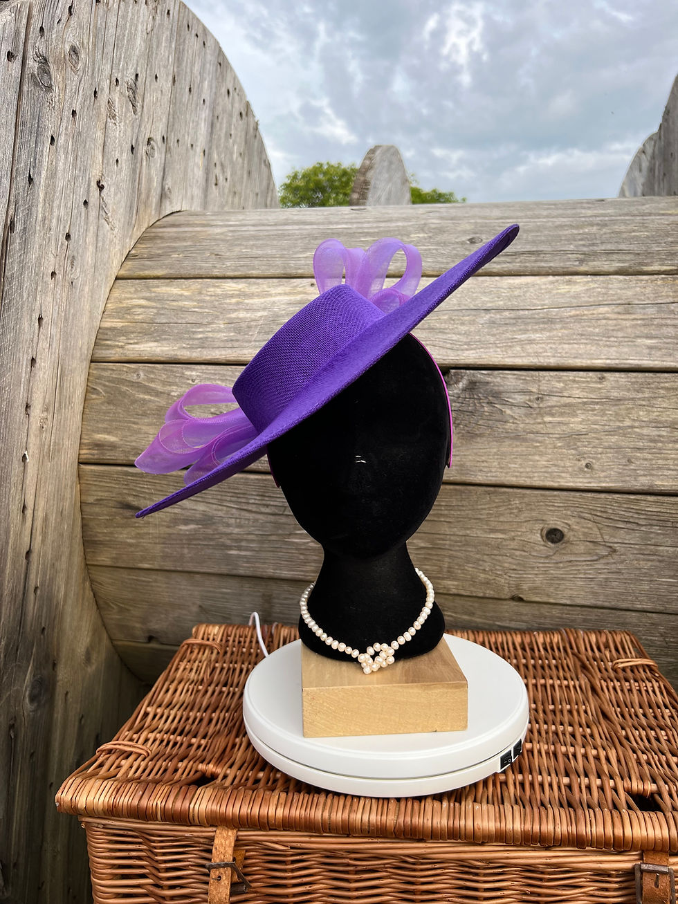 Thumbnail: Clara - Elegant Handmade Boater Hat with large crinoline bow.