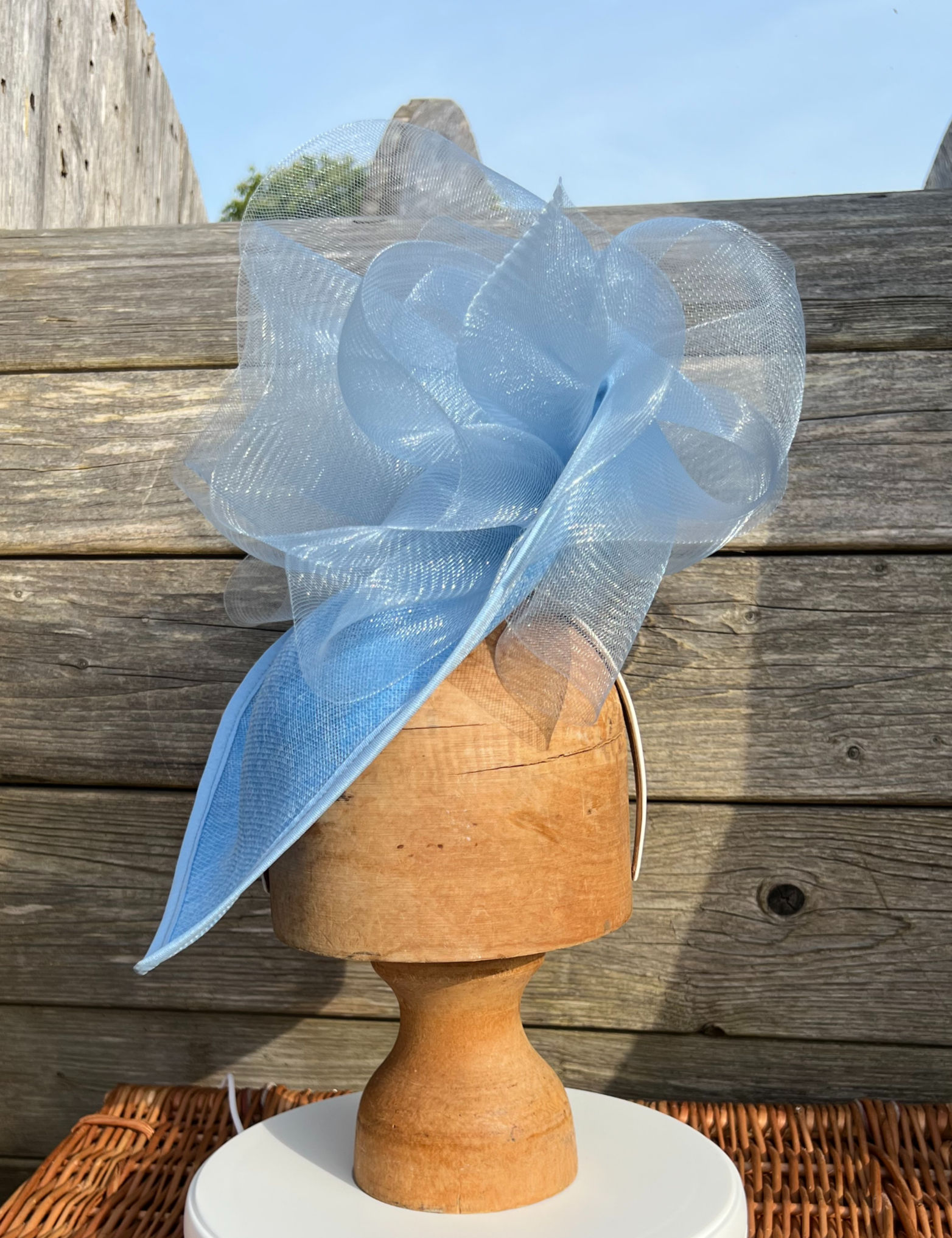 Bethany - Light Blue Teardrop Fascinator Hat with a Crinoline Ruffle