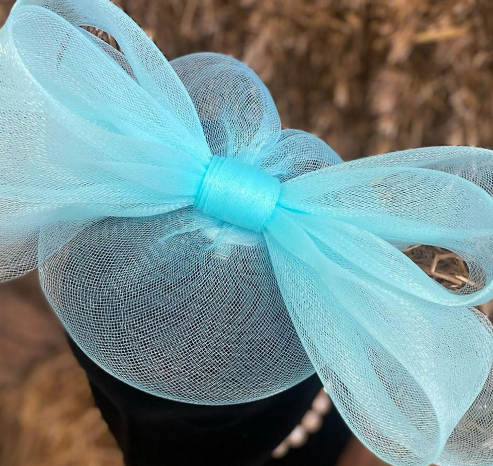 Thumbnail: Sophia - Elegant Handmade Aqua Blue Crinoline Fascinator with bow