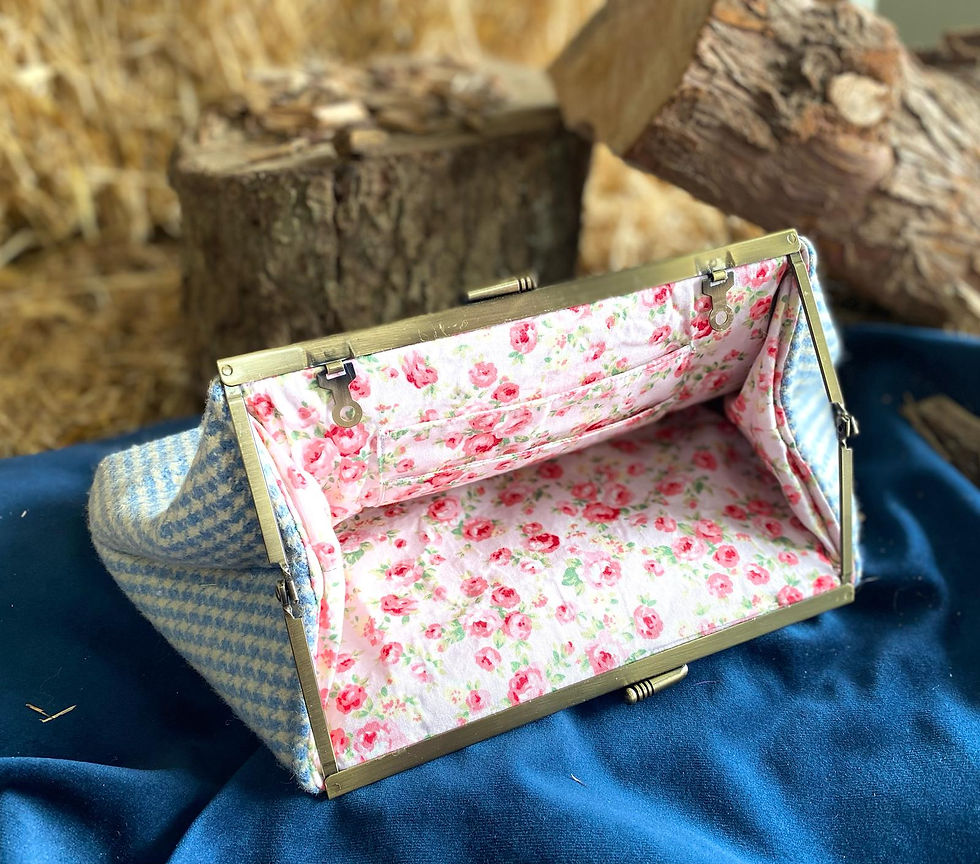 Thumbnail: The Chester British Tweed Clutch Bag. Handmade vintage style in Ocean Blue
