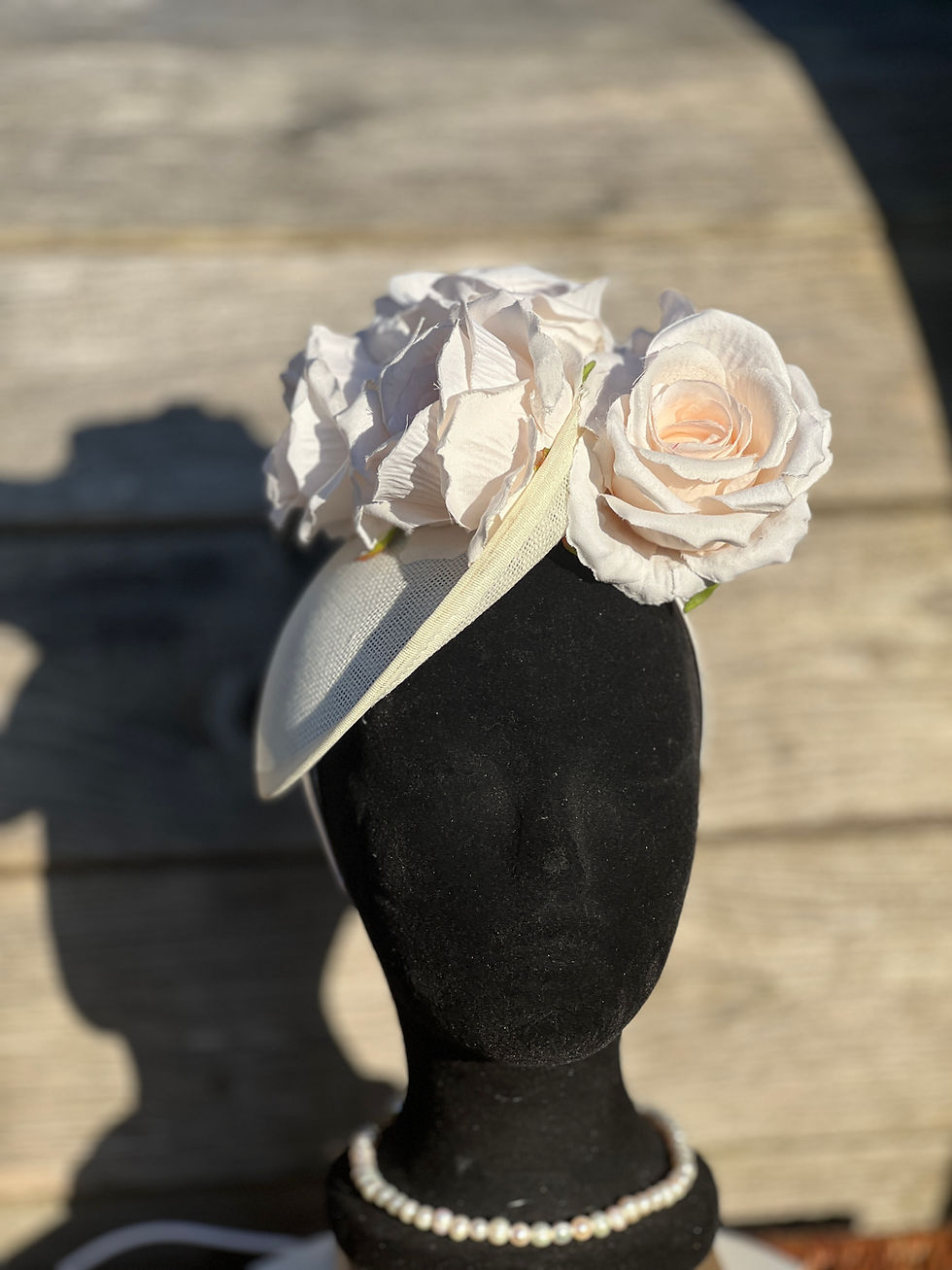 Ivory fascinator with rose detail handmade
