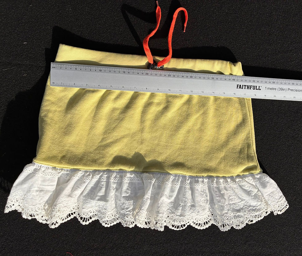 Thumbnail: Upcycled Yellow Shirt Skirt with Lace Frill / Repurposed Top