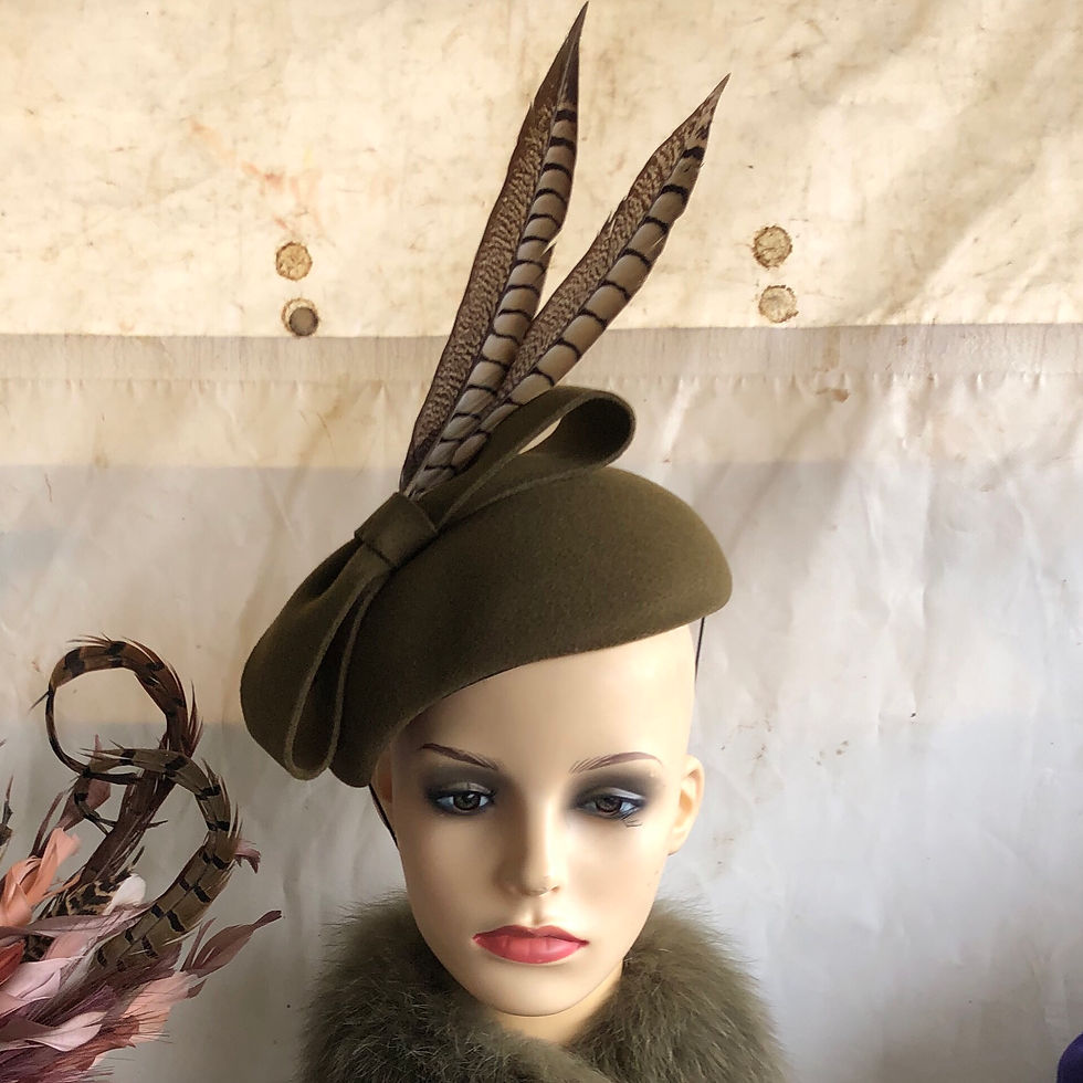 Thumbnail: Pillbox Hat with Bow and Lady Amherst Feathers