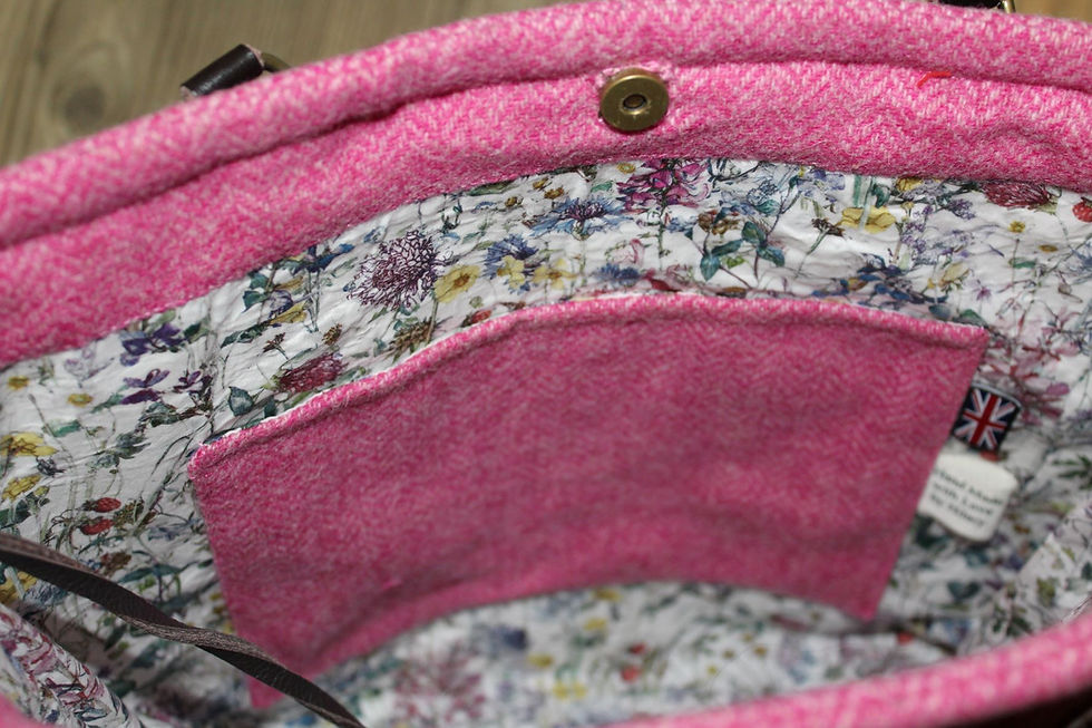 Thumbnail: British Wool Tweed Tote Handbag - Hand crafted - handmade with real leat