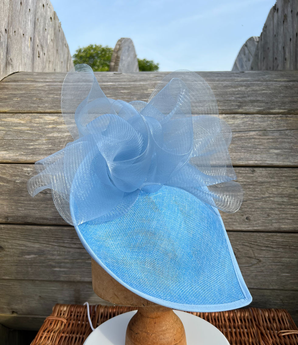 Thumbnail: Bethany - Light Blue Teardrop Fascinator Hat with a Crinoline Ruffle