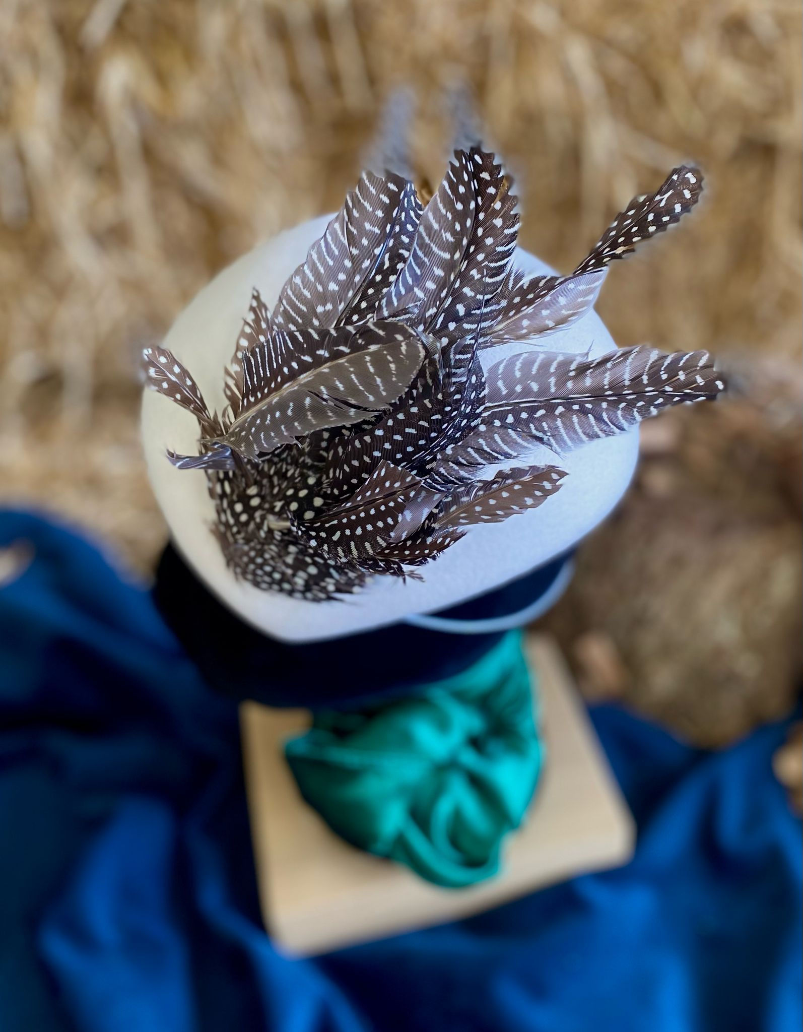 Feather Hat Pin with Guinea Fowl Feathers