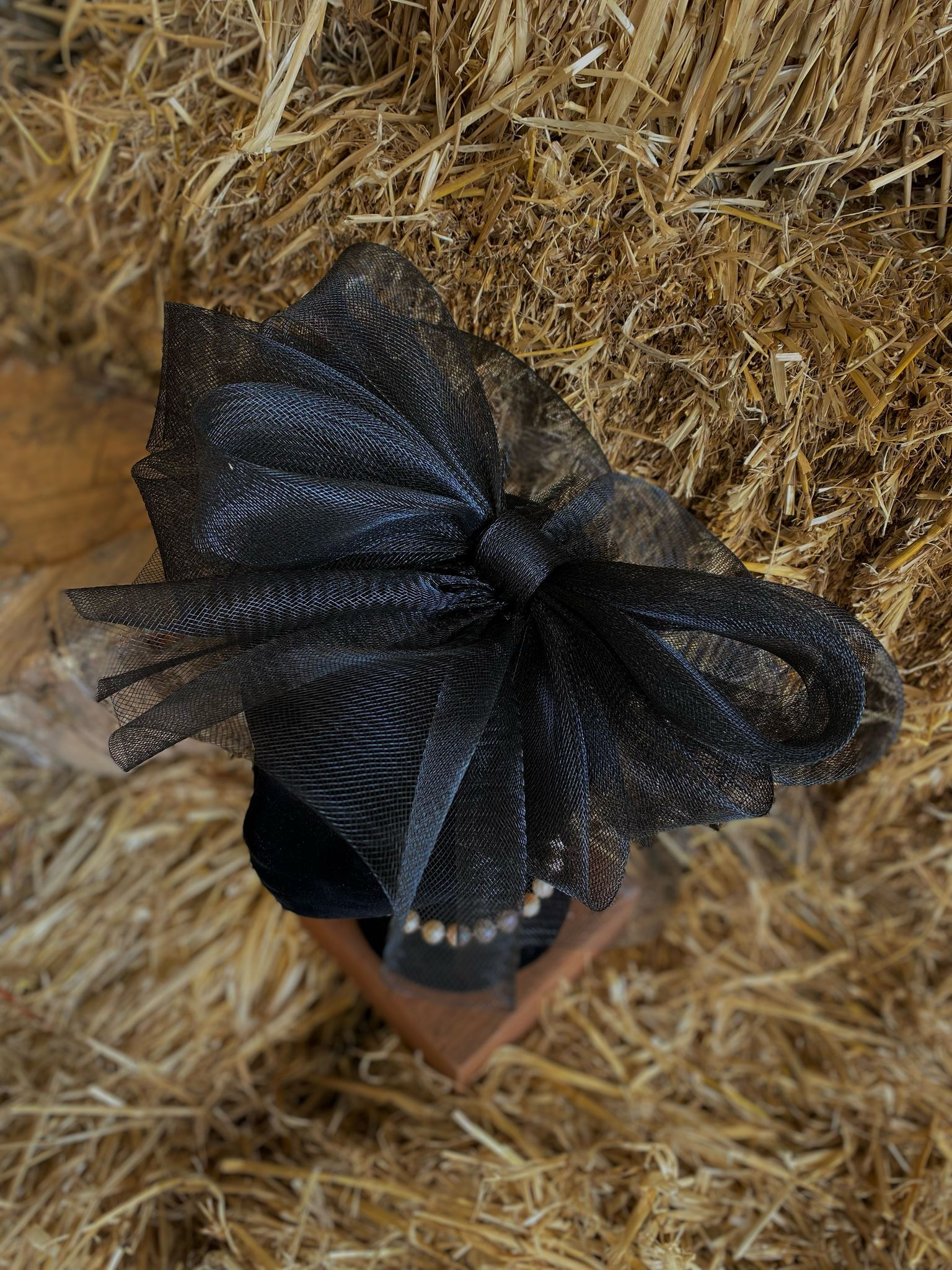 Sophia - Elegant Handmade Black Crinoline Fascinator with bow