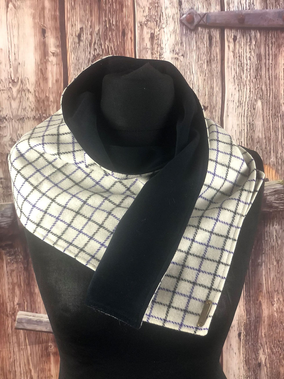 Thumbnail: British wool tweed checked unisex neck warmer scarf with luxurious soft velvet