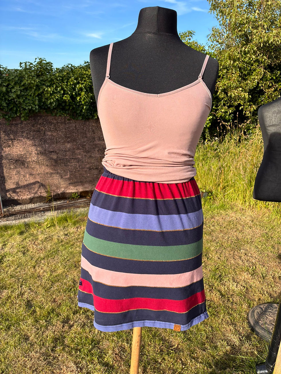 Thumbnail: Upcycled Multi Coloured Striped Shirt Skirt / Repurposed Top