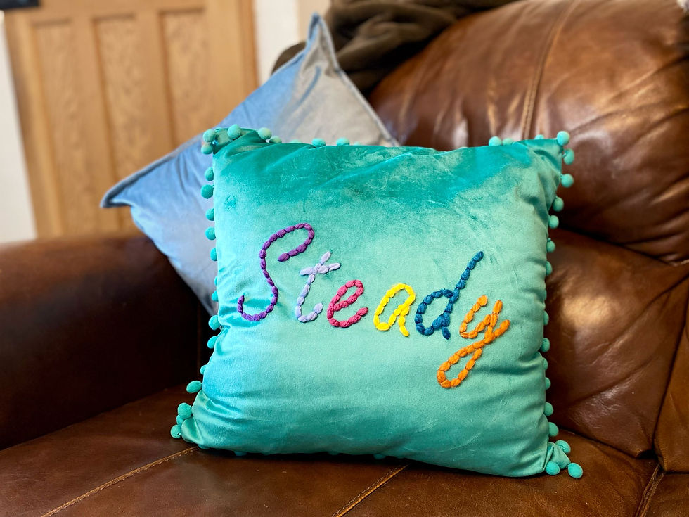 Thumbnail: Hand Embroidered Velvet / Basketweave Cushion