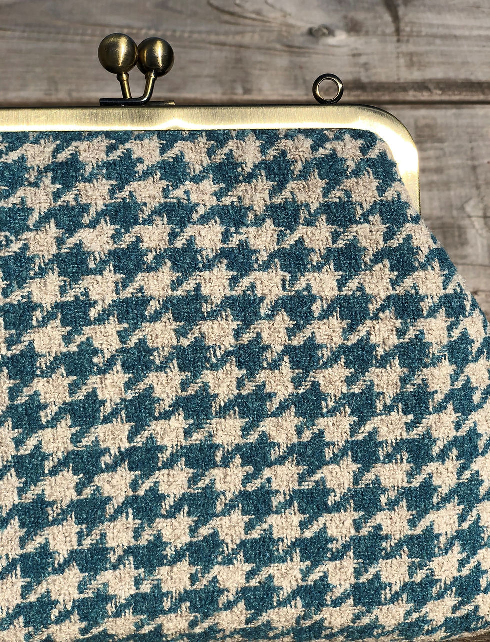 Thumbnail: The Haydock Clutch Bag Handmade using Ocean Blue Dogtooth fabric