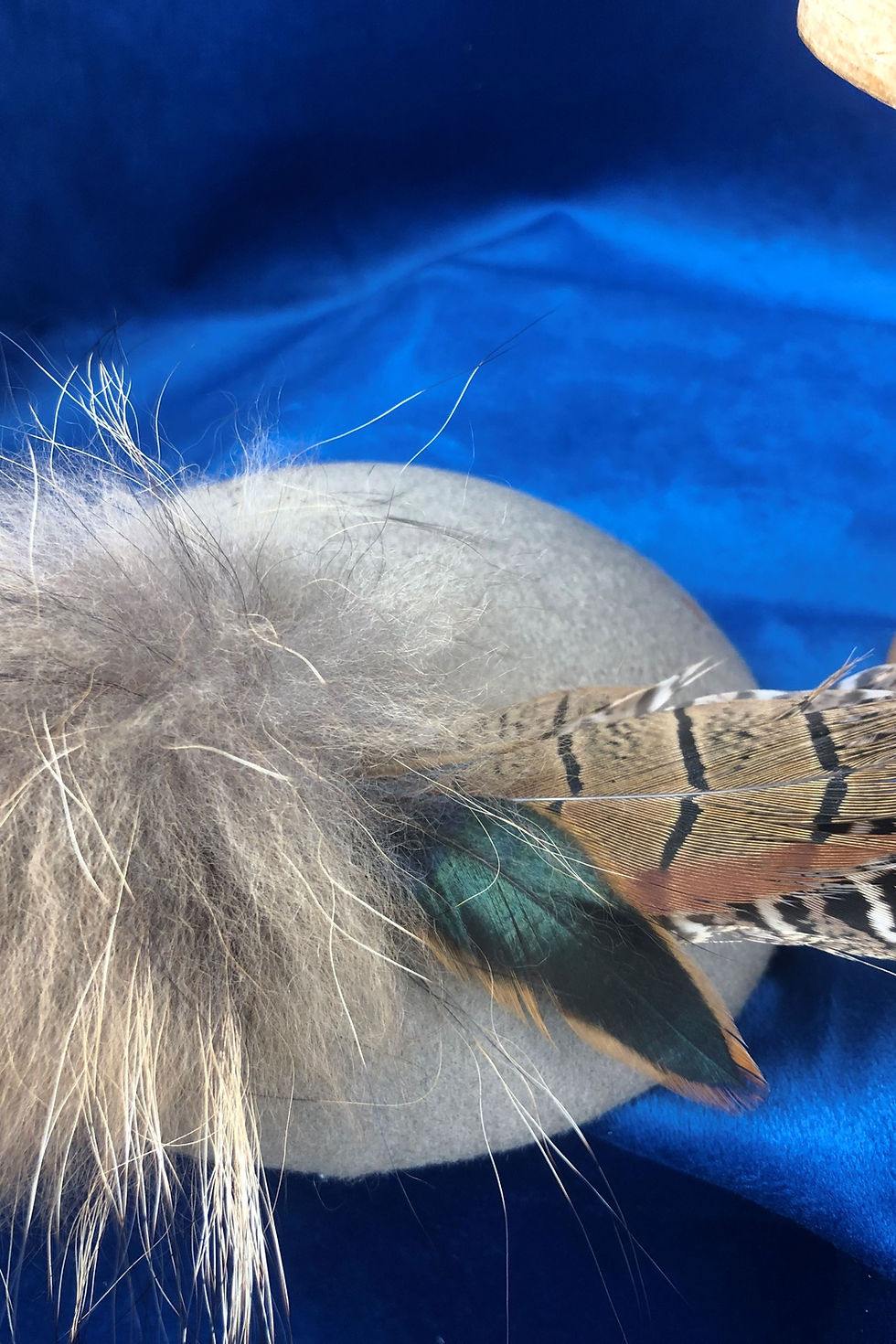 Thumbnail: Elizabeth - Handmade Wool, Fur and Feather Individual bespoke Button Hat.