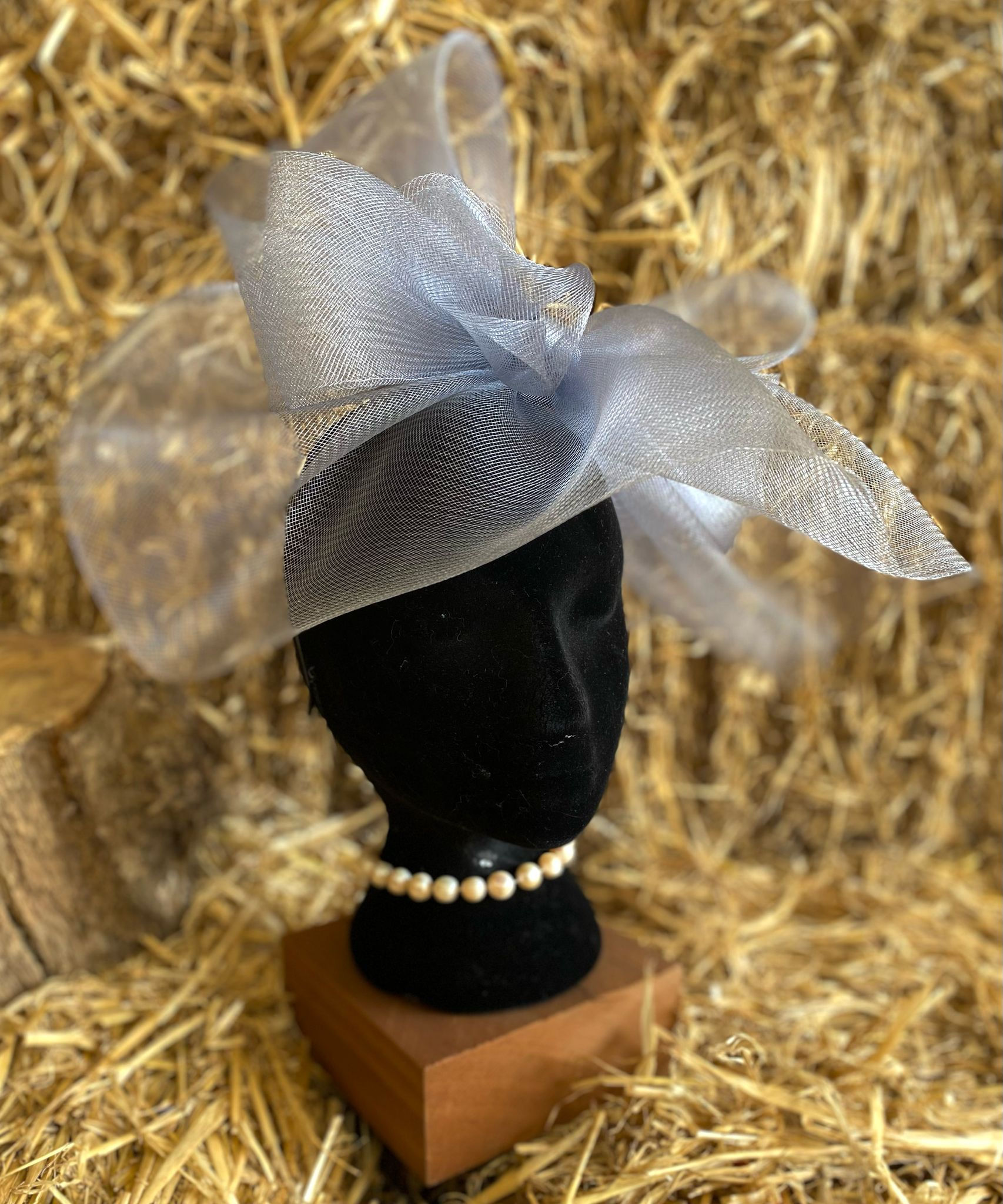 Esme - Elegant Handmade Charcoal Grey Crinoline Fascinator with bow