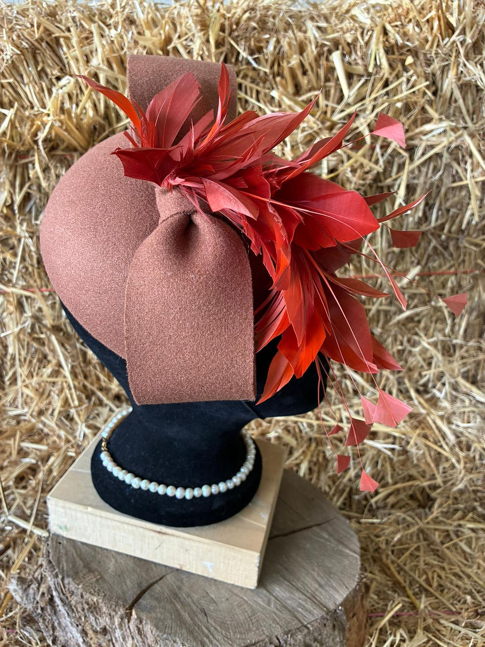 Thumbnail: Asymmetrical Pillbox Hat with Feathers