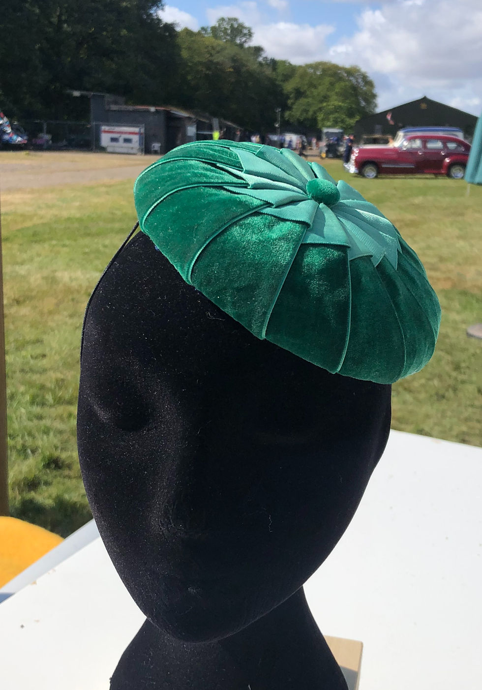 Thumbnail: Victoria - Pleated Velvet Cocktail Hat, Button hat - custom colours available