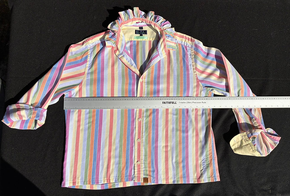 Thumbnail: Upcycled Men's Shirt with Ruffle Collar Multi colour Stripe - Large