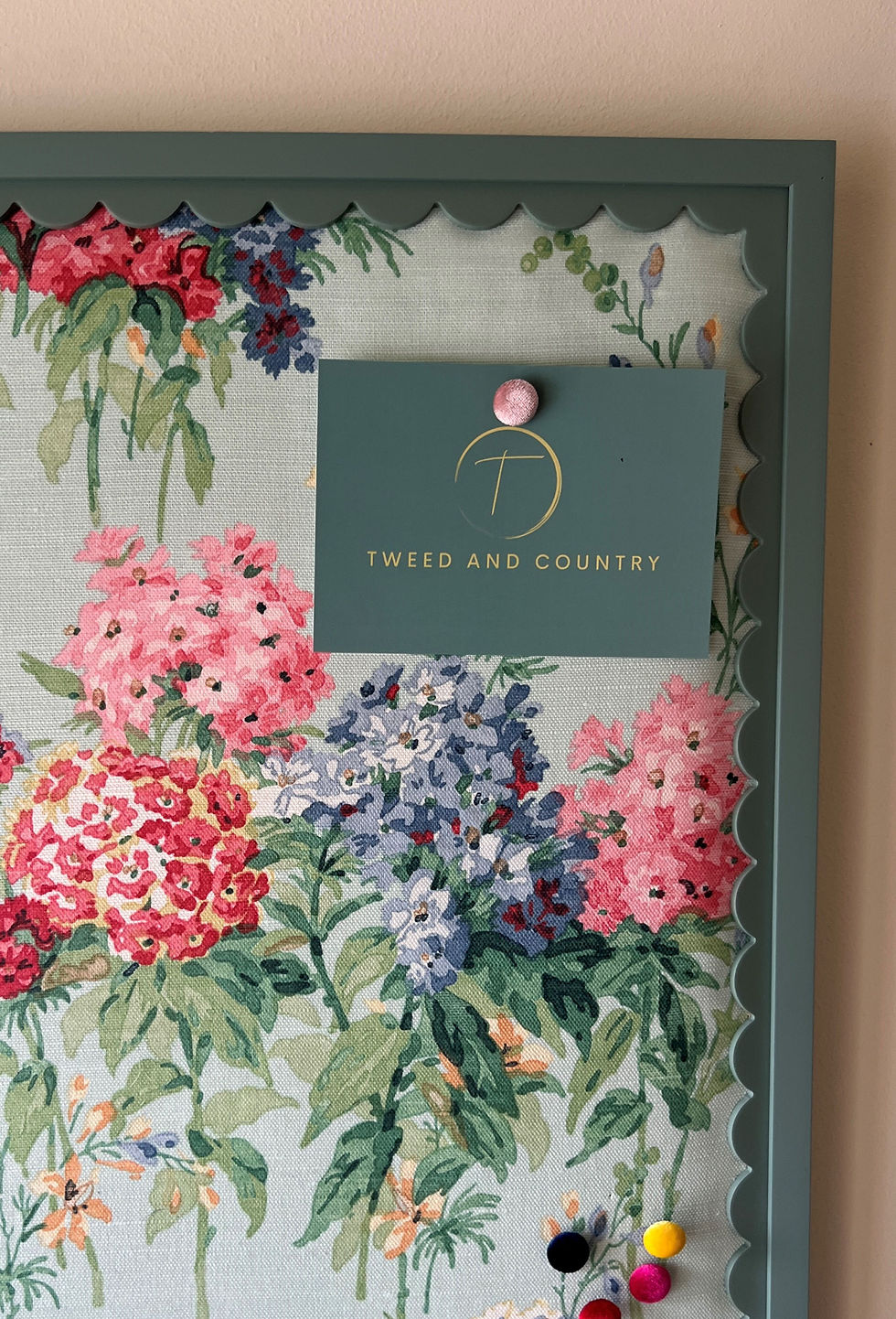 Thumbnail: Handmade Memory Pin Board: in Sanderson Sweet William Fabric