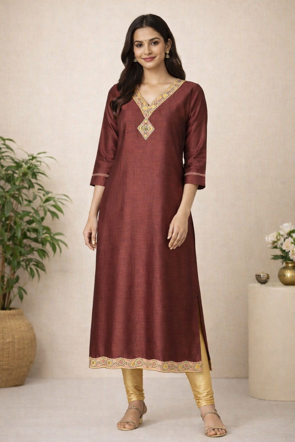 Brown chihnon kurta