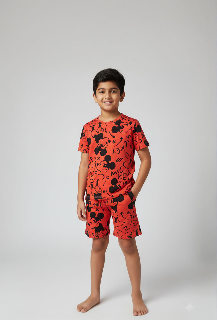 Boys’ Mickey Mouse Printed – Red T-Shirt & Shorts Set