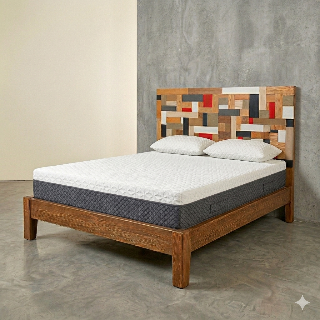 Set Cama Mosaico — Base + Colchón + Cabecera Matrimonial