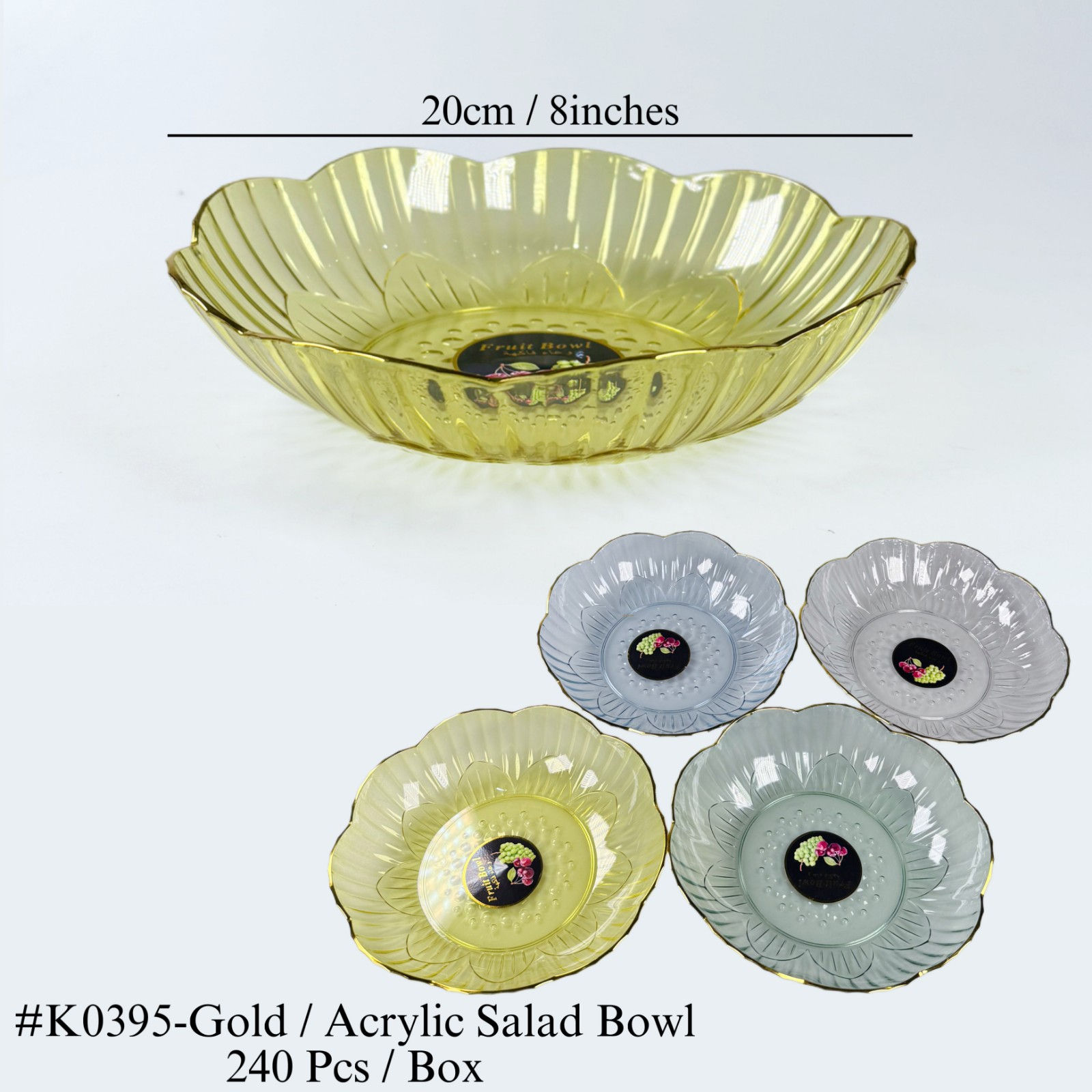 K0395-GOLD ACRYLIC SALAD BOWL (240PCS)