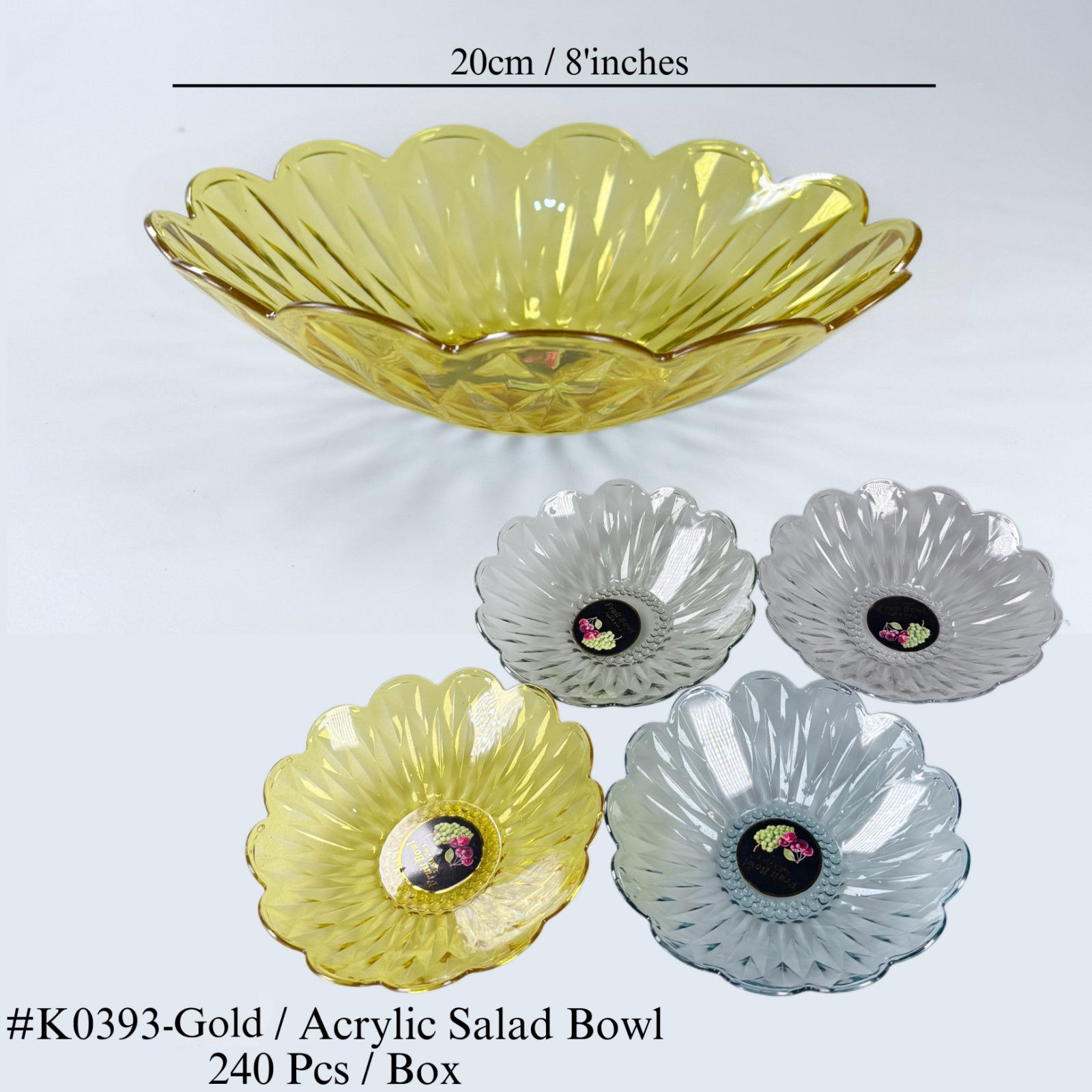K0393-GOLD ACRYLIC SALAD BOWL (240PCS)