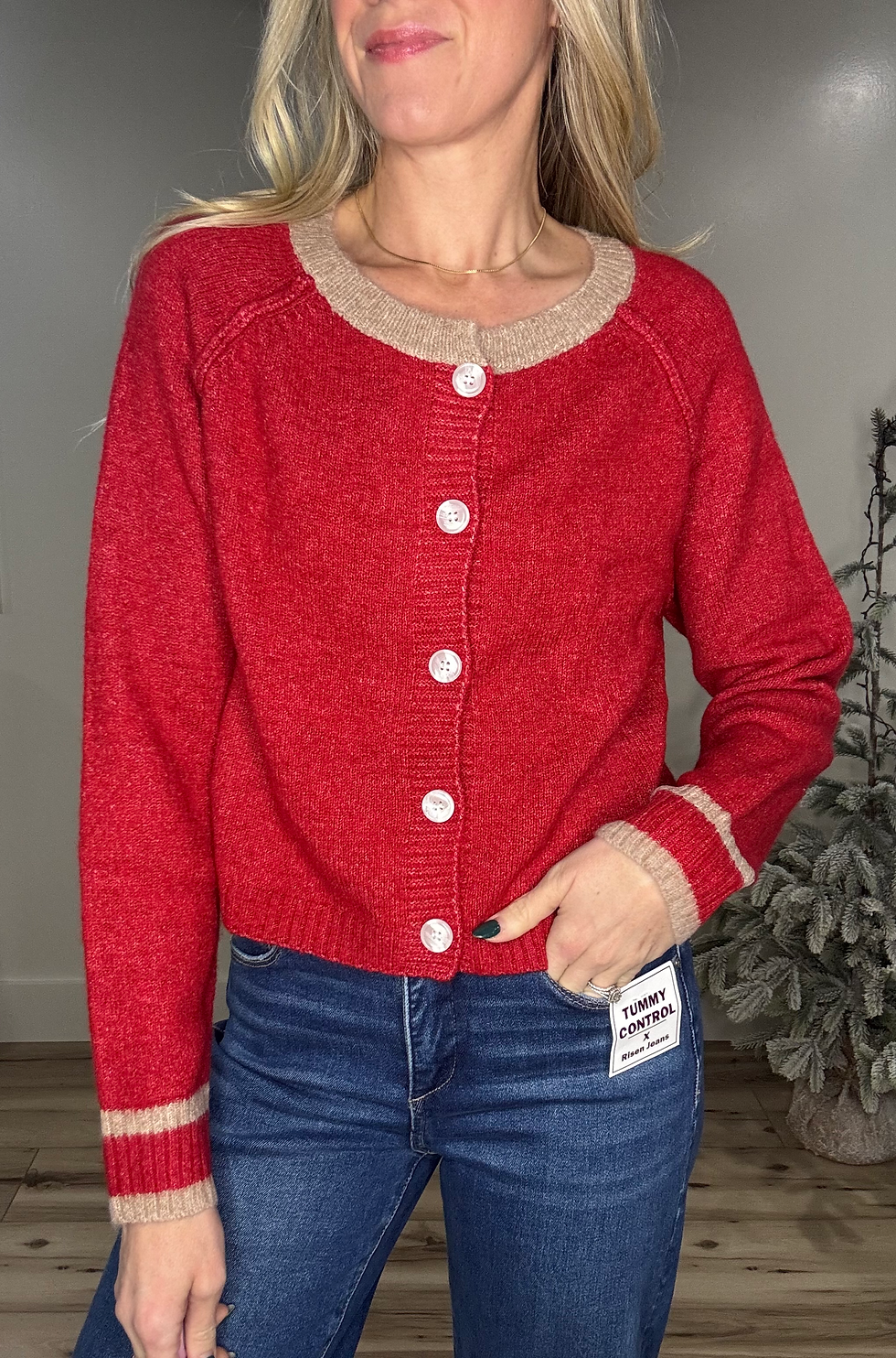 Thumbnail: Red Beige Cardigan