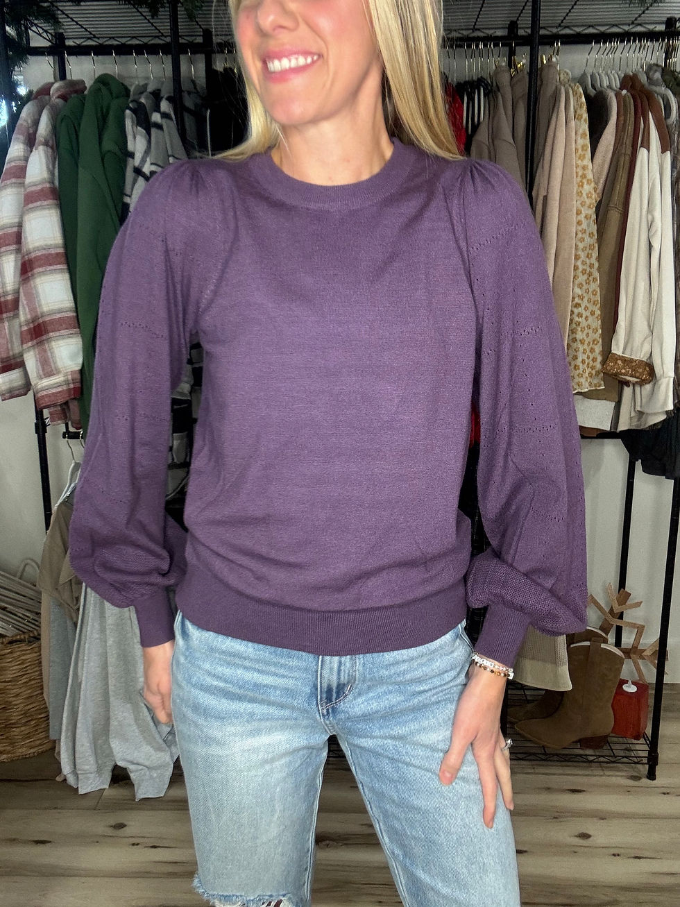 Thumbnail: Pointelle Puff Sweater