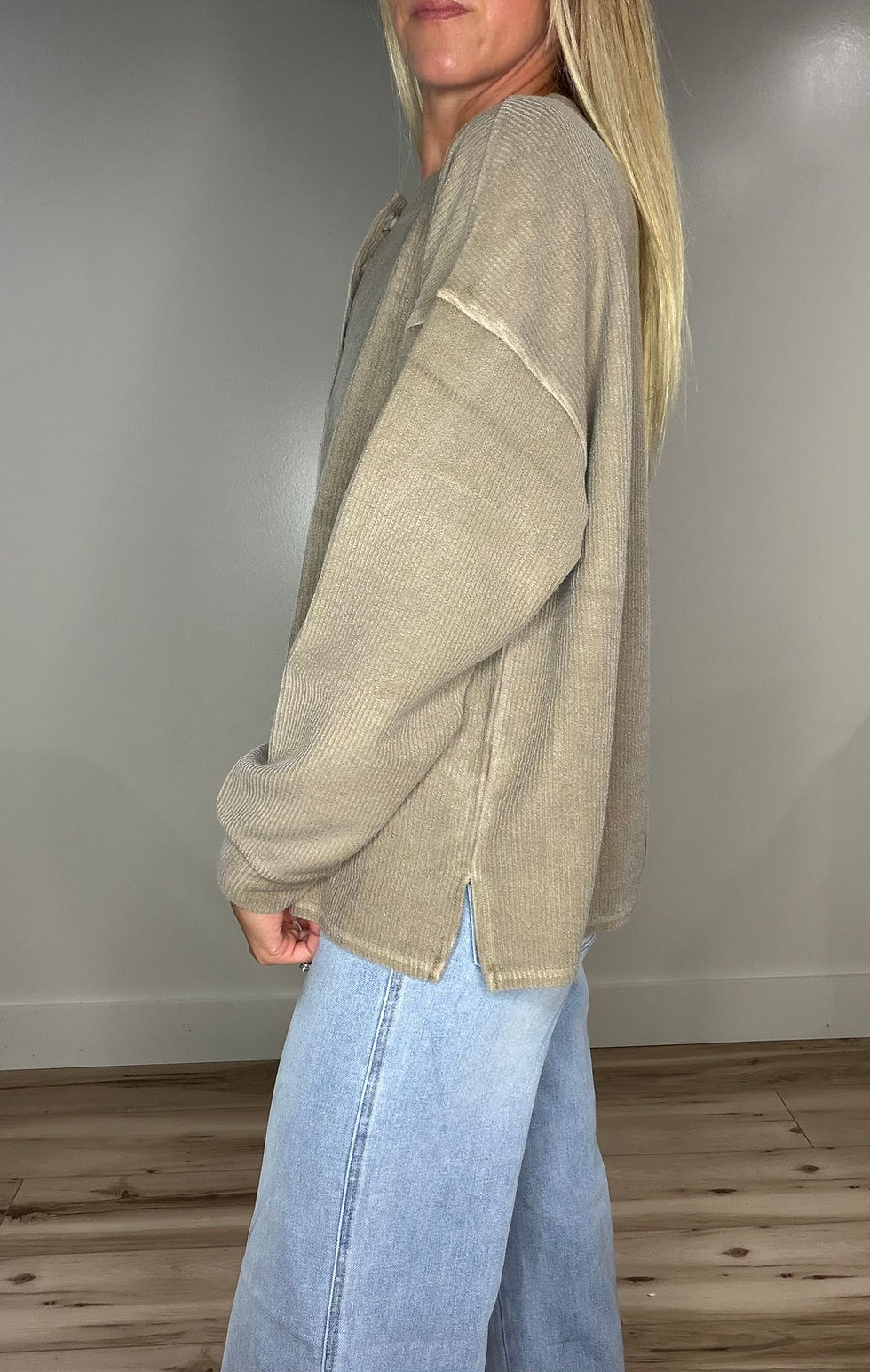 Thumbnail: Ribbed Henley Boxy Long Sleeve