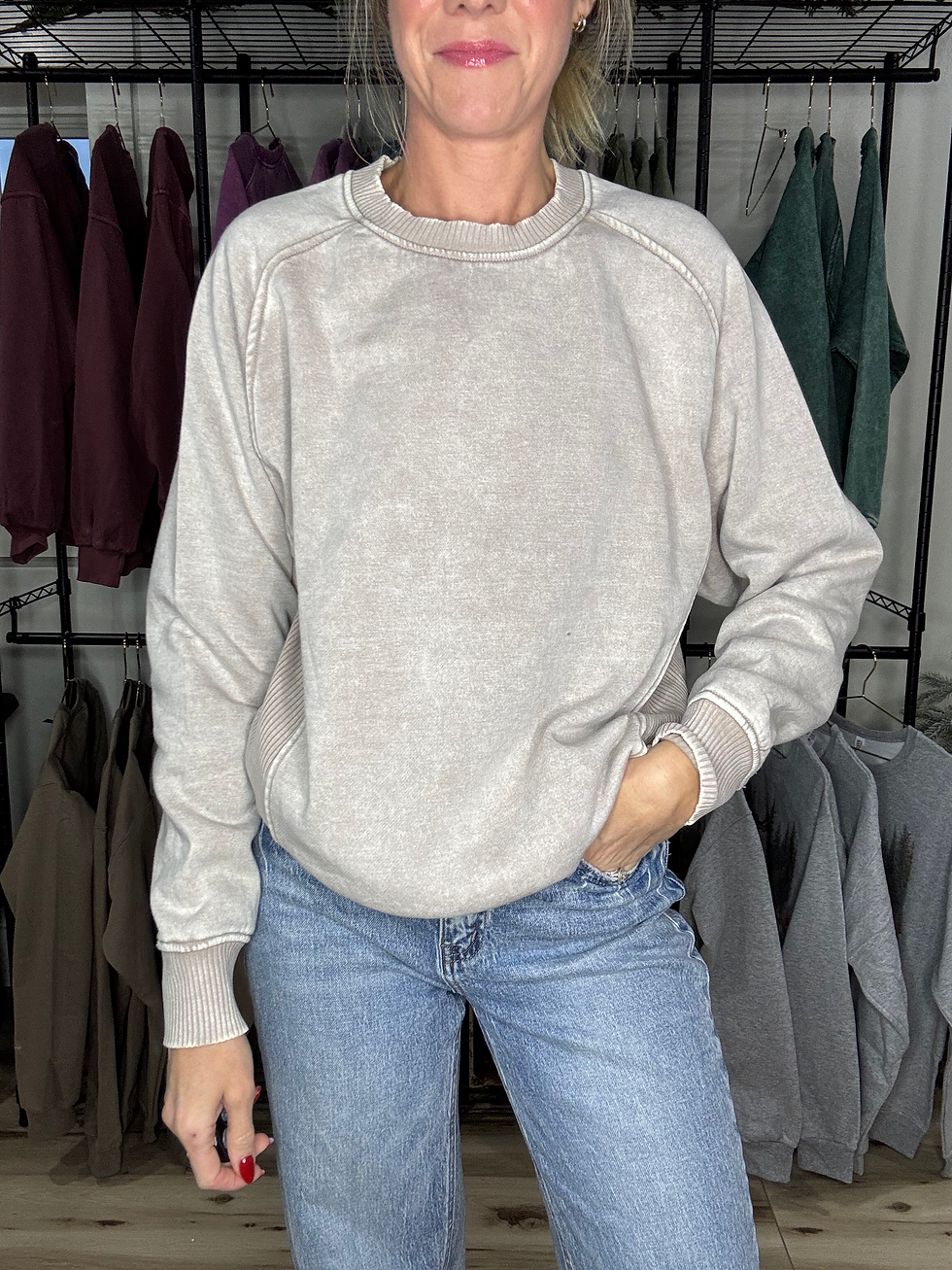 Thumbnail: Ribbed Detail Fleece Crewneck